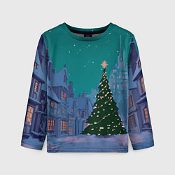 Лонгслив детский Зеленая новогодняя елка во вдоре, цвет: 3D-принт