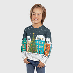 Лонгслив детский Новогодний снежный город, цвет: 3D-принт — фото 2