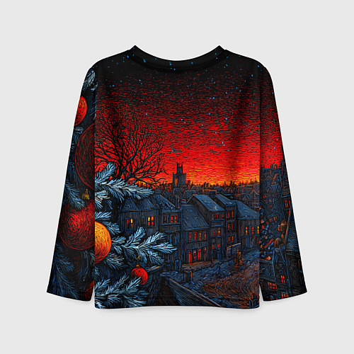 Детский лонгслив Новый год в ночном городе / 3D-принт – фото 2