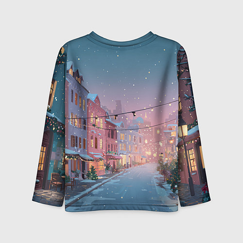 Детский лонгслив Новогодняя улица / 3D-принт – фото 2