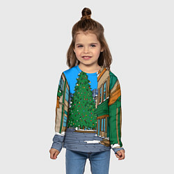 Лонгслив детский Мультяшный новогодний двор, цвет: 3D-принт — фото 2