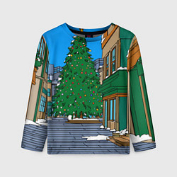 Лонгслив детский Мультяшный новогодний двор, цвет: 3D-принт