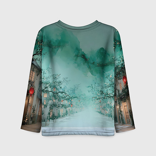 Детский лонгслив Новогодняя туманная улица / 3D-принт – фото 2