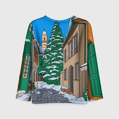 Детский лонгслив Новогодняя мультяшная улица / 3D-принт – фото 2