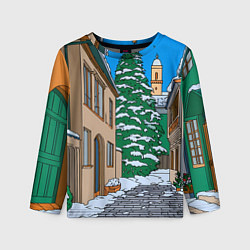 Детский лонгслив Новогодняя мультяшная улица