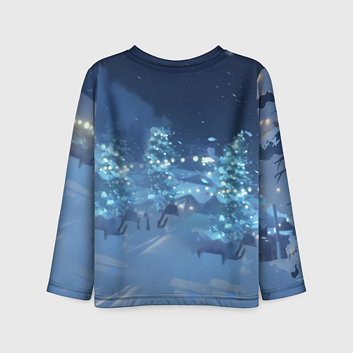 Детский лонгслив Лошадь на фоне новогодней елки / 3D-принт – фото 2