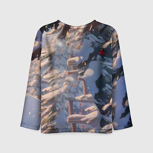 Детский лонгслив Белая лошадь на фоне елки / 3D-принт – фото 2