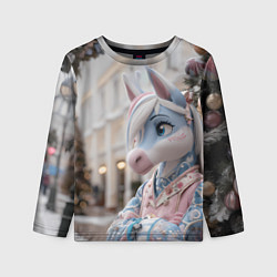 Лонгслив детский Новогодняя лошадка у елки, цвет: 3D-принт