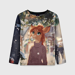 Лонгслив детский Новогодняя аниме лошадка, цвет: 3D-принт