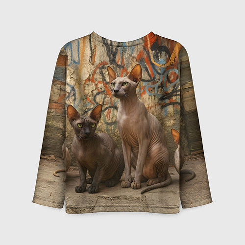 Детский лонгслив Петерболды сидят на фоне стены с граффити / 3D-принт – фото 2