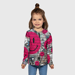 Лонгслив детский Розовые смайлы граффити, цвет: 3D-принт — фото 2