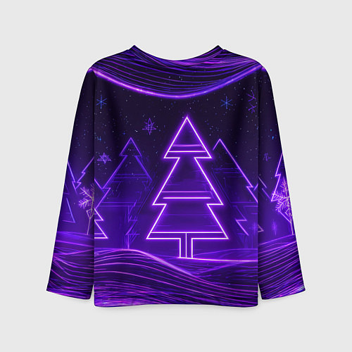 Детский лонгслив 2026 новогодняя лошадка на фоне фиолетовых елок / 3D-принт – фото 2