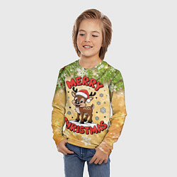 Лонгслив детский Олень в шапке Санты, цвет: 3D-принт — фото 2