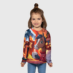 Лонгслив детский Лошадка зимним вечером, цвет: 3D-принт — фото 2