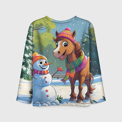 Детский лонгслив Лошадка и снеговик / 3D-принт – фото 2