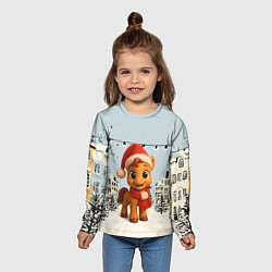 Лонгслив детский Милая новогодняя лошадка с шарфом, цвет: 3D-принт — фото 2