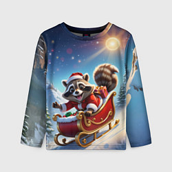 Лонгслив детский Енот в санях, цвет: 3D-принт