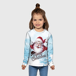 Лонгслив детский Санта в зимнем лесу, цвет: 3D-принт — фото 2