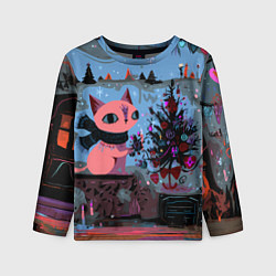 Детский лонгслив Кошка празднует Новый год