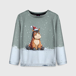 Детский лонгслив Лошадка на фоне снегопада