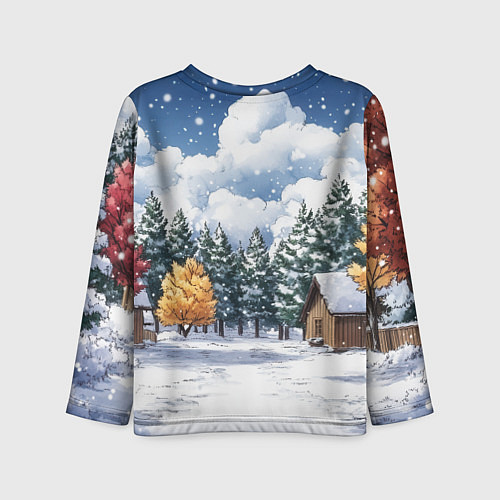 Детский лонгслив Новогодняя лошадка прыгает через оливье / 3D-принт – фото 2