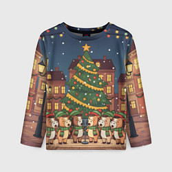 Лонгслив детский Новогодний хор лошадок, цвет: 3D-принт