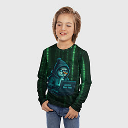 Лонгслив детский Снеговик - хакер взламывает Новый год, цвет: 3D-принт — фото 2