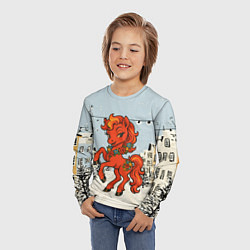 Лонгслив детский Красная кокетливая лошадка 2026, цвет: 3D-принт — фото 2