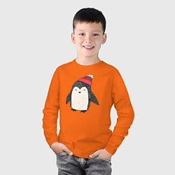 Лонгслив хлопковый детский Зимний пингвин-мальчик, цвет: оранжевый — фото 2