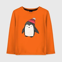 Лонгслив хлопковый детский Зимний пингвин-мальчик, цвет: оранжевый