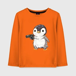 Лонгслив хлопковый детский Пингвин с пистолетом, цвет: оранжевый