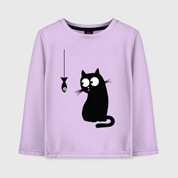Лонгслив хлопковый детский Кот и рыба, цвет: лаванда