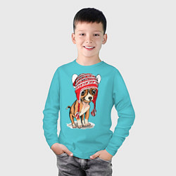 Лонгслив хлопковый детский Чихуахуа в шапочке, цвет: бирюзовый — фото 2