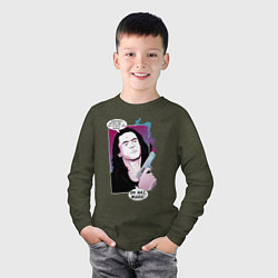 Лонгслив хлопковый детский Томми Вайсо, цвет: меланж-хаки — фото 2