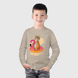Лонгслив хлопковый детский Тигр на фламинго, цвет: миндальный — фото 2