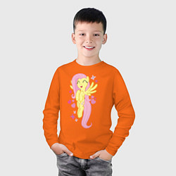 Лонгслив хлопковый детский Флаттершай и бабочки, цвет: оранжевый — фото 2