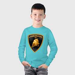 Лонгслив хлопковый детский Lamborghini logo, цвет: бирюзовый — фото 2
