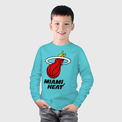 Лонгслив хлопковый детский Miami Heat-logo, цвет: бирюзовый — фото 2