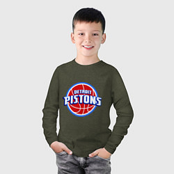 Лонгслив хлопковый детский Detroit Pistons - logo, цвет: меланж-хаки — фото 2