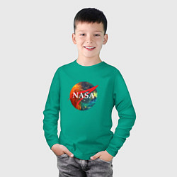 Лонгслив хлопковый детский NASA: Nebula, цвет: зеленый — фото 2