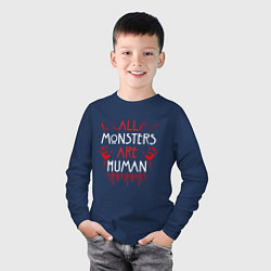 Лонгслив хлопковый детский ALL MONSTERS ARE HUMAN, цвет: тёмно-синий — фото 2