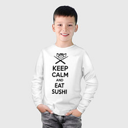 Лонгслив хлопковый детский Keep Calm & Eat Sushi, цвет: белый — фото 2