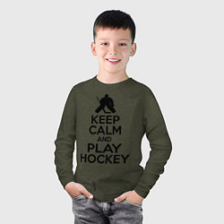 Лонгслив хлопковый детский Keep Calm & Play Hockey, цвет: меланж-хаки — фото 2