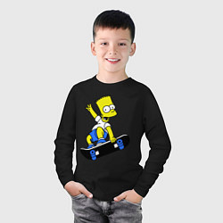 Лонгслив хлопковый детский Барт на скейте, цвет: черный — фото 2