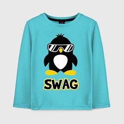 Лонгслив хлопковый детский SWAG Penguin цвета бирюзовый — фото 1