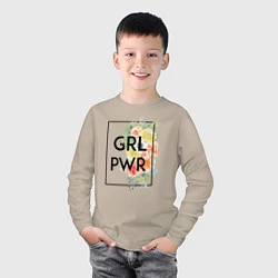 Лонгслив хлопковый детский GRL PWR, цвет: миндальный — фото 2
