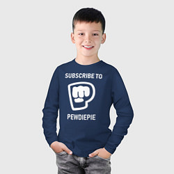 Лонгслив хлопковый детский Subscribe to PewDiePie, цвет: тёмно-синий — фото 2