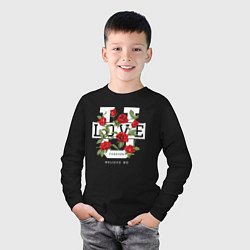 Лонгслив хлопковый детский Love u forever flowers, цвет: черный — фото 2