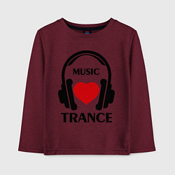 Лонгслив хлопковый детский Trance Music is Love, цвет: меланж-бордовый