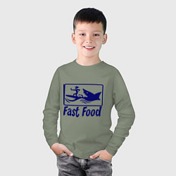 Лонгслив хлопковый детский Shark fast food, цвет: авокадо — фото 2